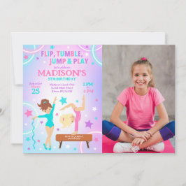 Gymnastics Birthday Photo Invitation  Kaart