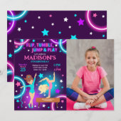 Gymnastics Birthday Photo Invitation Neon Party Kaart (Voorkant / Achterkant)