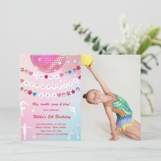 Gymnastics Birthday Pink Gym Party Photo  Kaart (Staand voorkant)