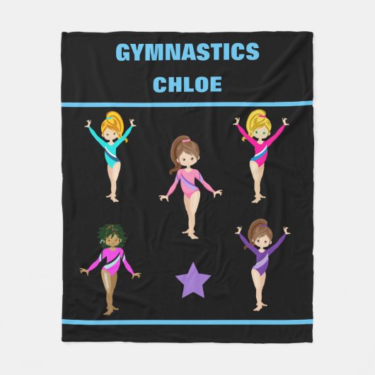 GYMNASTICS BLANKET MET 5 GYMNASTS PERSONALISEERD FLEECE DEKEN (Voorkant)