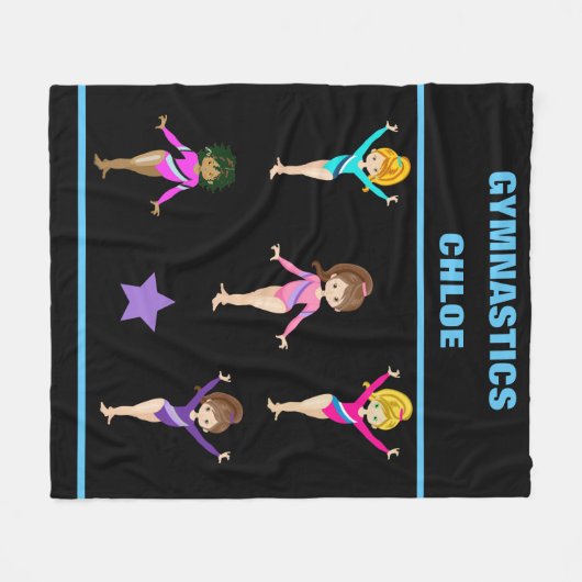 GYMNASTICS BLANKET MET 5 GYMNASTS PERSONALISEERD FLEECE DEKEN (Voorkant (Horizontaal))