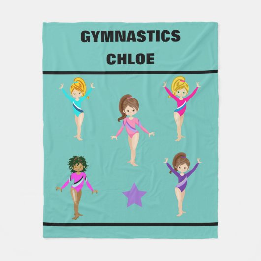 GYMNASTICS BLANKET MET 5 GYMNASTS PERSONALISEERD FLEECE DEKEN (Voorkant)