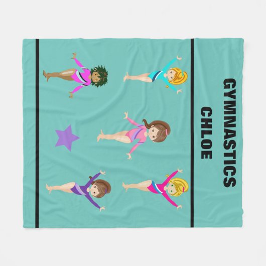 GYMNASTICS BLANKET MET 5 GYMNASTS PERSONALISEERD FLEECE DEKEN (Voorkant (Horizontaal))