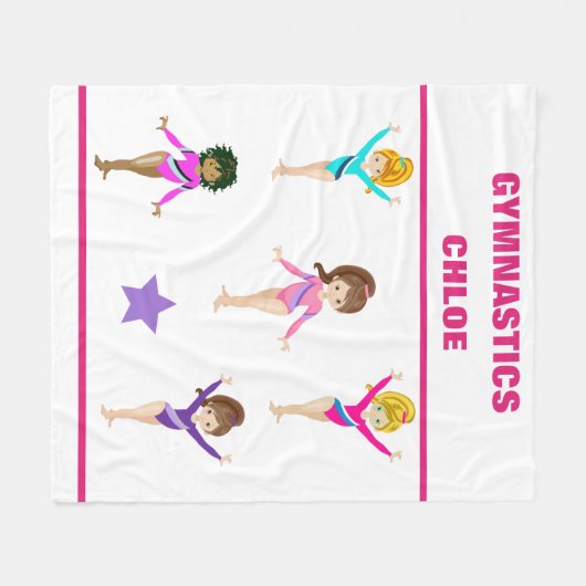 GYMNASTICS BLANKET MET 5 GYMNASTS PERSONALISEERD FLEECE DEKEN (Voorkant (Horizontaal))