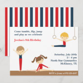 Gymnastics Boy and Girl Birthday Party Invitation Kaart (Voorkant / Achterkant)