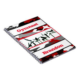 Gymnastics Boys Red, Black, White Gymnast Camo Notitieboek