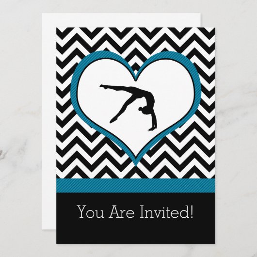Gymnastics Chevron Heart Personal Party Invitation Kaart (Voorkant / Achterkant)