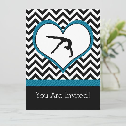 Gymnastics Chevron Heart Personal Party Invitation Kaart (Staand voorkant)