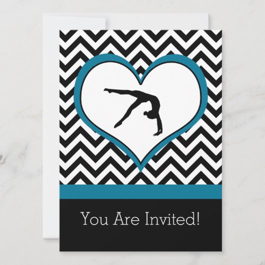 Gymnastics Chevron Heart Personal Party Invitation Kaart (Voorkant)