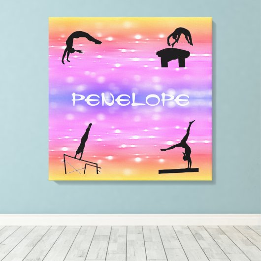 Gymnastics Events Stretched Canvas Print met naam (Insitu (Houten vloer))