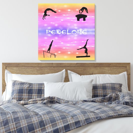 Gymnastics Events Stretched Canvas Print met naam (Insitu (Slaapkamer))
