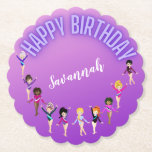 Gymnastics Friends "Happy Birthday" Paarse Ombre Kartonnen Onderzetters<br><div class="desc">Gymnastiek Friends "Happy Birthday" Paarse Ombre Party design,  gepersonaliseerd met de naam van je gymnast!</div>