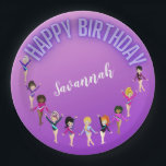 Gymnastics Friends "Happy Birthday" Paarse Ombre Papieren Bordje<br><div class="desc">Gymnastiek Friends "Happy Birthday" Paarse Ombre Party design,  gepersonaliseerd met de naam van je gymnast!</div>