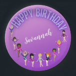 Gymnastics Friends "Happy Birthday" Paarse Ombre Papieren Bordje<br><div class="desc">Gymnastiek Friends "Happy Birthday" Paarse Ombre Party design,  gepersonaliseerd met de naam van je gymnast!</div>
