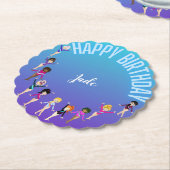 Gymnastics Friends "Happy Birthday" Turquoise Kartonnen Onderzetters (Gekanteld)