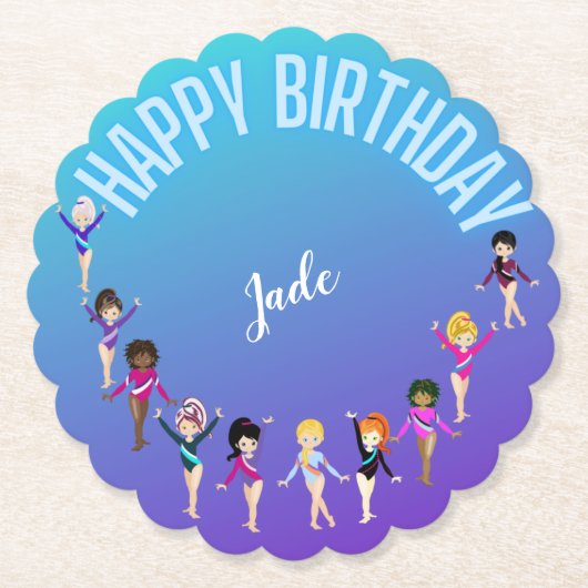 Gymnastics Friends "Happy Birthday" Turquoise Kartonnen Onderzetters (Voorkant)