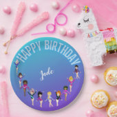 Gymnastics Friends "Happy Birthday" Turquoise Papieren Bordje (Feest)