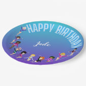 Gymnastics Friends "Happy Birthday" Turquoise Papieren Bordje (Gekanteld)