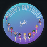 Gymnastics Friends "Happy Birthday" Turquoise   Papieren Bordje<br><div class="desc">Gymnastiek Vrienden "Happy Birthday" Turquoise en Paarse gradiëntparty design gepersonaliseerd met de naam van je gymnast!</div>