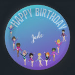 Gymnastics Friends "Happy Birthday" Turquoise Papieren Bordje<br><div class="desc">Gymnastiek Vrienden "Happy Birthday" Turquoise en Paarse gradiëntparty design gepersonaliseerd met de naam van je gymnast!</div>