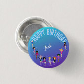 Gymnastics Friends "Happy Birthday" Turquoise Ronde Button 3,2 Cm (Voorkant /achterkant)