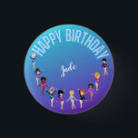 Gymnastics Friends "Happy Birthday" Turquoise Ronde Button 3,2 Cm<br><div class="desc">Gymnastiek Vrienden "Happy Birthday" Turquoise en Paarse gradiëntparty design gepersonaliseerd met de naam van je gymnast!</div>