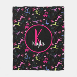 Gymnastics Fun Print Monogramed Fleece Deken