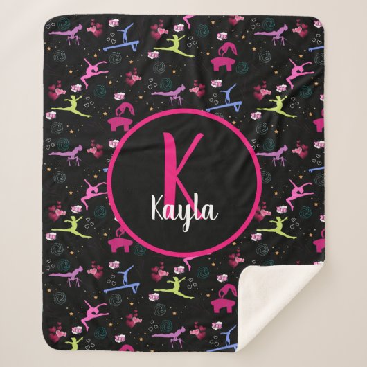 Gymnastics Fun Print Monogramed Sherpa Deken (Voorkant)