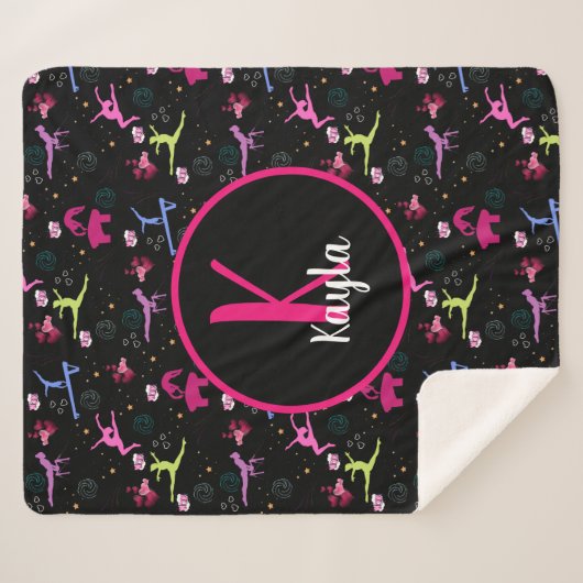 Gymnastics Fun Print Monogramed Sherpa Deken (Voorkant (horizontaal))