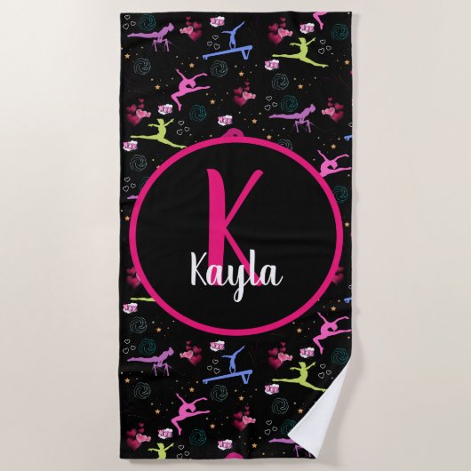 Gymnastics Fun Print Monogramed Strandlaken (Voorkant)