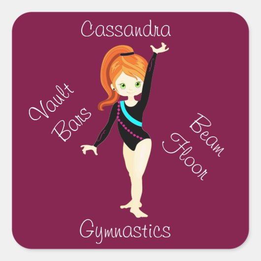 Gymnastics Ginger Hair, Green Eyes, Black Leo Vierkante Sticker (Voorkant)
