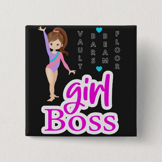 Gymnastics Girl Boss Vierkante Button 5,1 Cm (Voorkant)