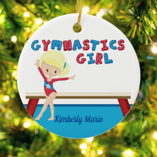 Gymnastics Girl Cute Blonde Gymnast Personalized Keramisch Ornament