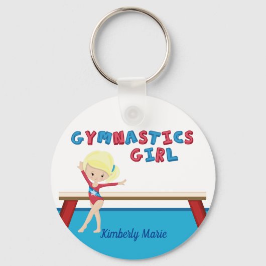 Gymnastics Girl Cute Blonde Gymnast Personalized Sleutelhanger (Voorkant)