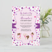 Gymnastics Girl Stars Birthday Party Kaart (Staand voorkant)