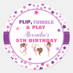 Gymnastics Girl Stars Birthday Party Ronde Sticker