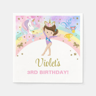 Gymnastics girl & unicorn birthday paper napkins. servet