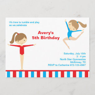 Gymnastics Girls Birthday Party Invitation Kaart