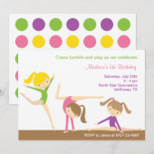 Gymnastics Girls Birthday Party Invitation Kaart (Voorkant / Achterkant)