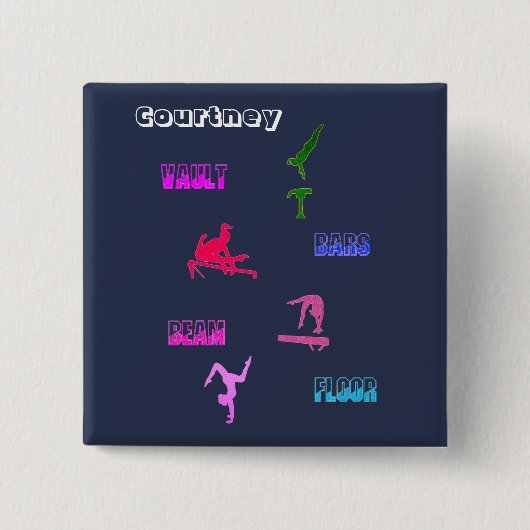 Gymnastics Girls Evls Button met haar naam (Voorkant)