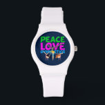 Gymnastics Girls Horloge<br><div class="desc">Cute Peace Love Gymnastics gift voor een klein meisje gymnast die graag naar de bubbelen kijkt! 3 verschillende kinderen die verschillende gymnastiektrucs uitvoeren onder de woorden in neonroze, groen en blauw.</div>