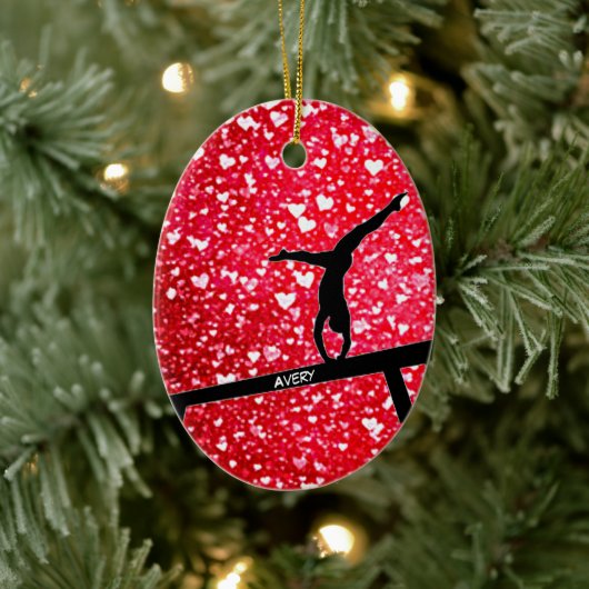 Gymnastics Hearts Balance Beam Ceramic Ornament (Boom)