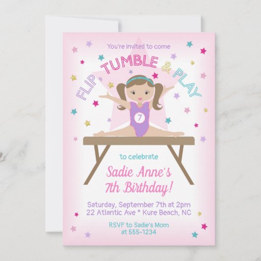 Gymnastics Jump Birthday Party Brunette Kaart (Voorkant)