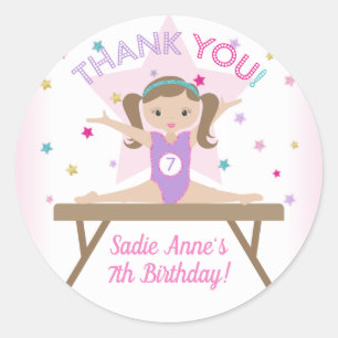 Gymnastics Jump Birthday Party Red Hair Hartelijk Ronde Sticker