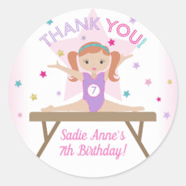 Gymnastics Jump Birthday Party Red Hair Hartelijk Ronde Sticker