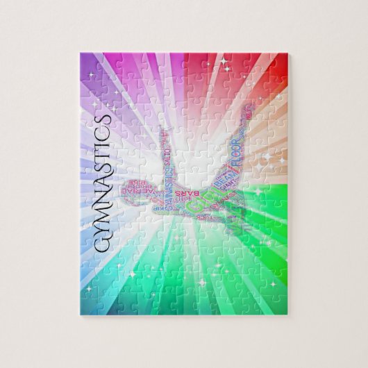 "GYMNASTICS" licht puzzels met gymnast. (Verticaal)