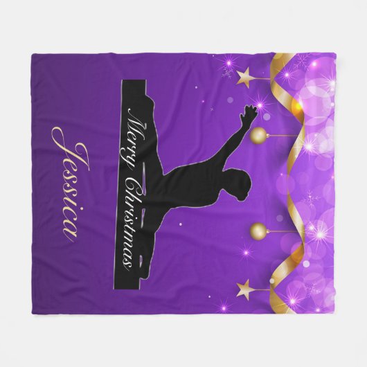 Gymnastics "Merry Christmas" Purple & Gold Fleece Deken (Voorkant (Horizontaal))