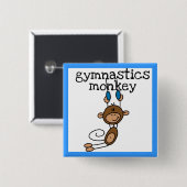 Gymnastics Monkey Vierkante Button 5,1 Cm (Voorkant /achterkant)
