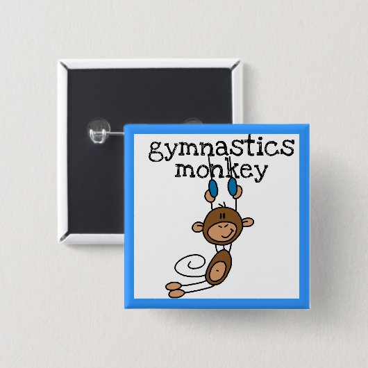 Gymnastics Monkey Vierkante Button 5,1 Cm (Voorkant /achterkant)