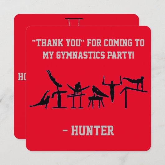 GYMNASTICS PARTIJ CUSTOM Rood/zwart/grijs Bedankkaart (Voorkant / Achterkant)